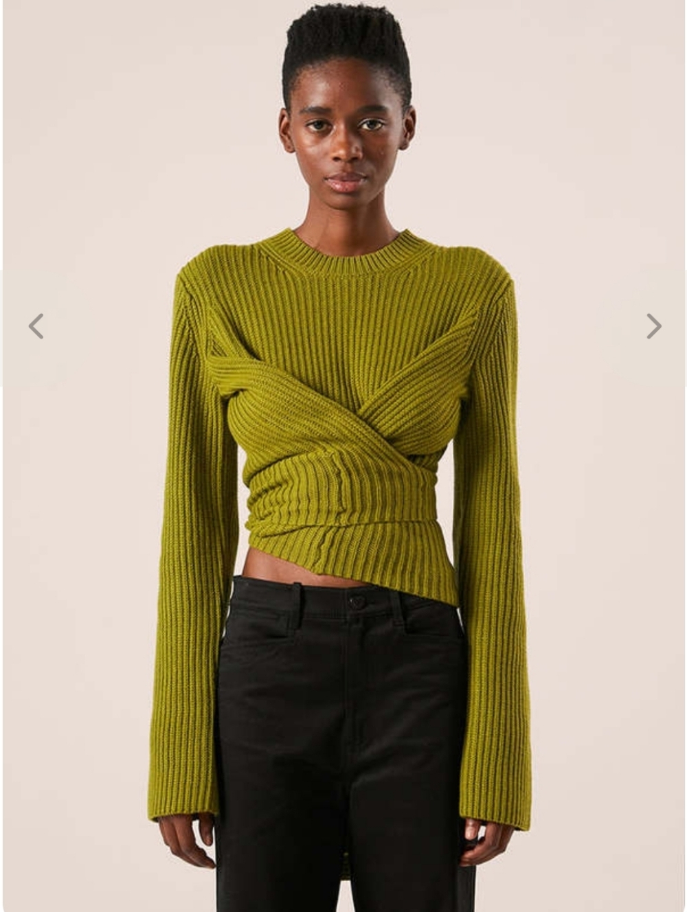NWT Proenza Schouler White Label Ribbed Wrap Sweater in Leaf Green Size XS